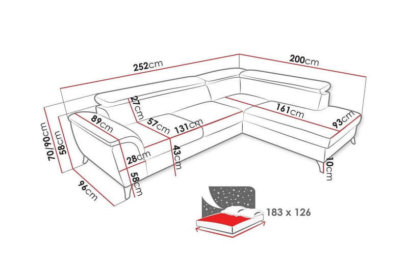 Graystone 4-seters Hjørnesovesofa - Mørkegrå - Møbler - Sofaer - Sovesofaer