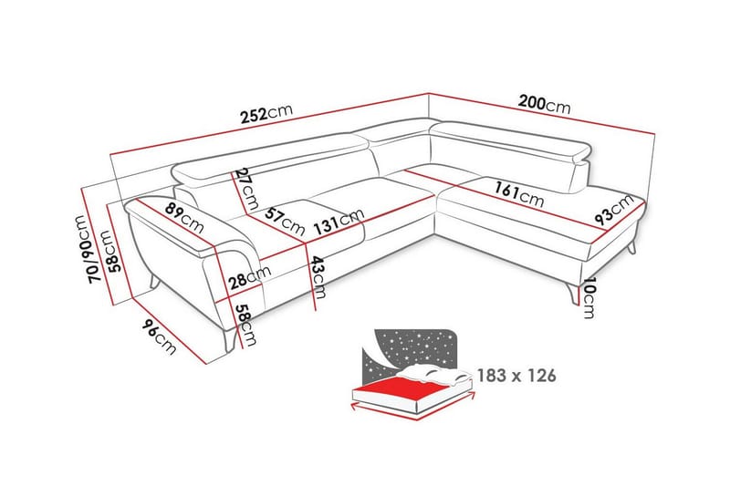 Graystone 4-seters Hjørnesovesofa - Mørkegrå - Møbler - Sofaer - Sovesofaer