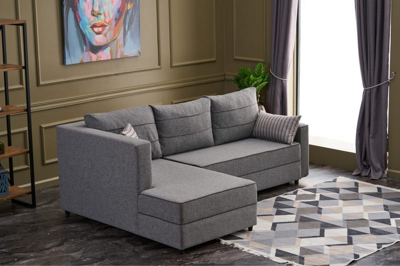 Highbank Sovesofa m. Divan 4-seters 200x150 - Grå - Møbler - Sofaer - Sovesofaer