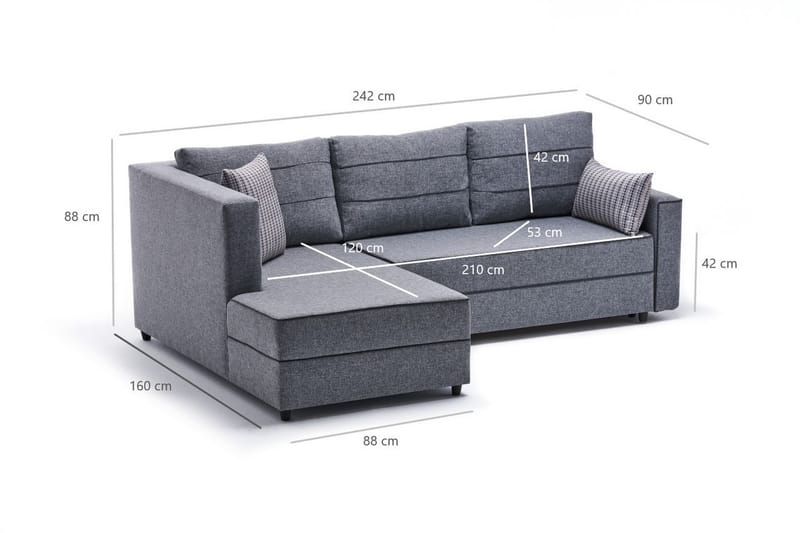 Highbank Sovesofa m. Divan 4-seters 200x150 - Grå - Møbler - Sofaer - Sovesofaer