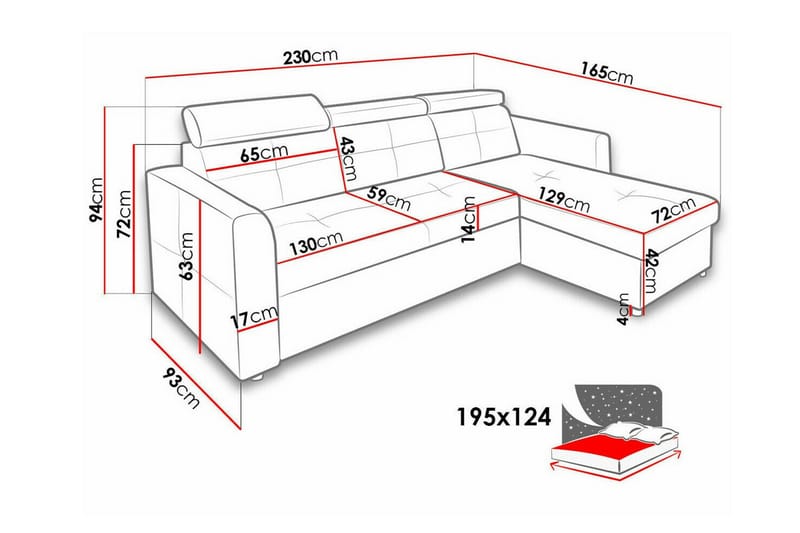 Hunglader 3-seters Hjørnesovesofa - Svart - Møbler - Sofaer - Sovesofaer - Hjørnesovesofa