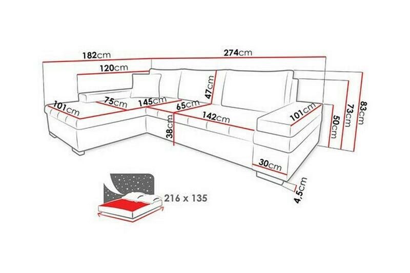 Naoma 3-seters Hjørnesovesofa - Gul - Møbler - Sofaer - Sovesofaer - Hjørnesovesofa