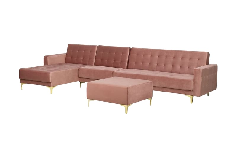 Hjørnesovesofa Stor H + Fotskammel Rosa ABERDEEN - Rosa - Møbler - Sofaer - Sovesofaer