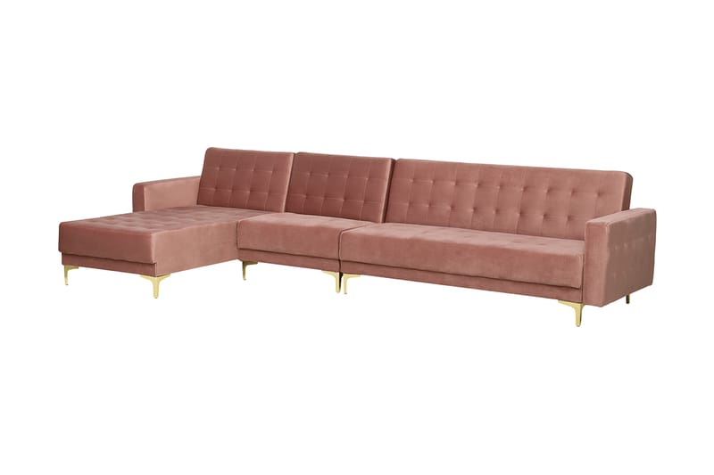 Hjørnesovesofa Stor H + Fotskammel Rosa ABERDEEN - Rosa - Møbler - Sofaer - Sovesofaer