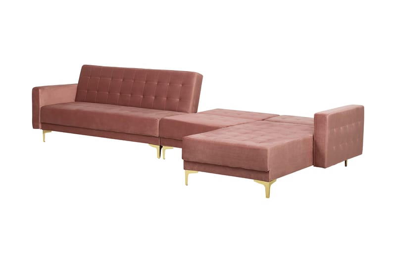 Hjørnesovesofa Stor V + Fotskammel Rosa ABERDEEN - Rosa - Møbler - Sofaer - Sovesofaer