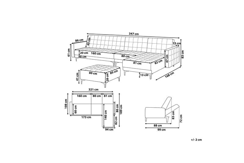 Hjørnesovesofa Stor V + Fotskammel Rosa ABERDEEN - Rosa - Møbler - Sofaer - Sovesofaer