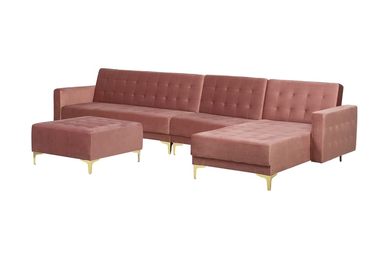 Hjørnesovesofa Stor V + Fotskammel Rosa ABERDEEN - Rosa - Møbler - Sofaer - Sovesofaer