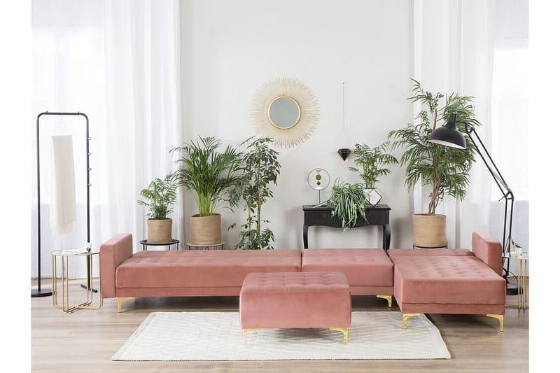 Hjørnesovesofa Stor V + Fotskammel Rosa ABERDEEN - Rosa - Møbler - Sofaer - Sovesofaer