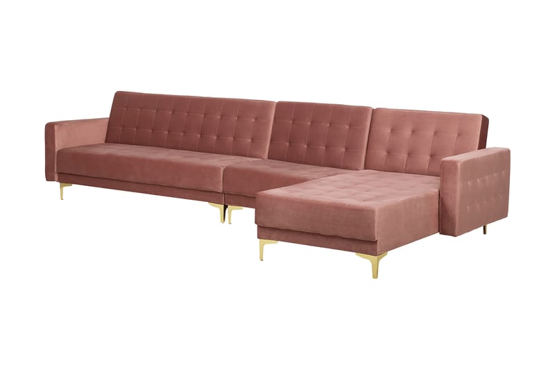 Hjørnesovesofa Stor V + Fotskammel Rosa ABERDEEN - Rosa - Møbler - Sofaer - Sovesofaer