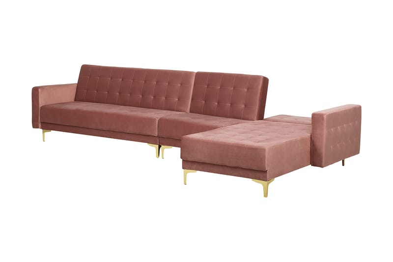 Hjørnesovesofa Stor V + Fotskammel Rosa ABERDEEN - Rosa - Møbler - Sofaer - Sovesofaer