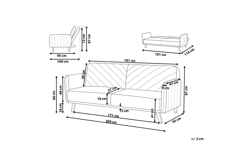 Induja 3-seters Sovesofa - Fløyel/Beige - Møbler - Sofaer - Sovesofaer