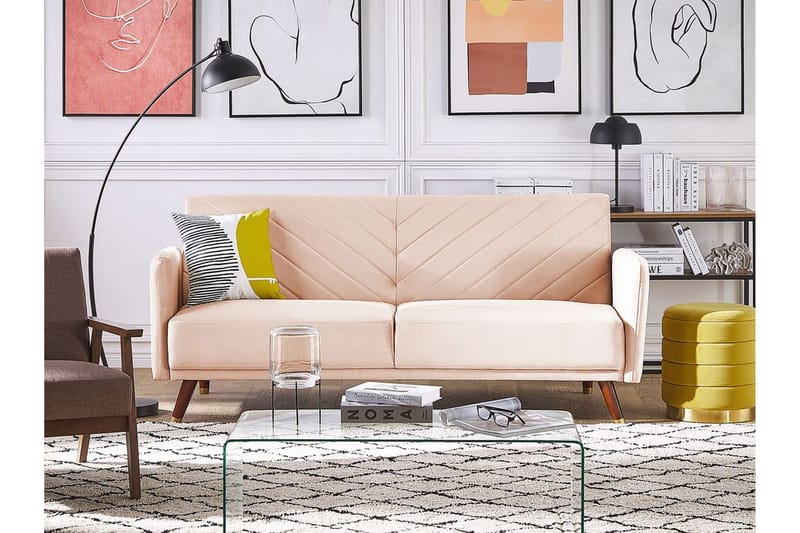 Induja 3-seters Sovesofa - Fløyel/Beige - Møbler - Sofaer - Sovesofaer