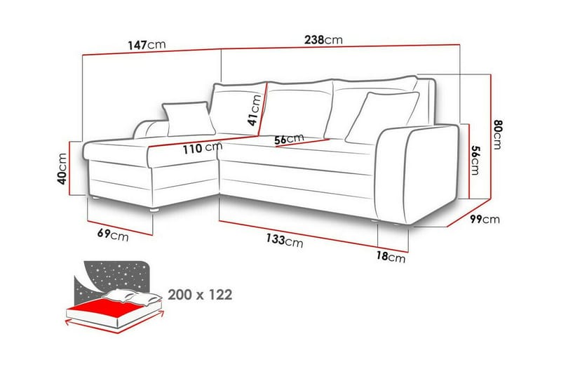 Kintore 3-seters Hjørnesovesofa - Lysegrå - Møbler - Sofaer - Sovesofaer