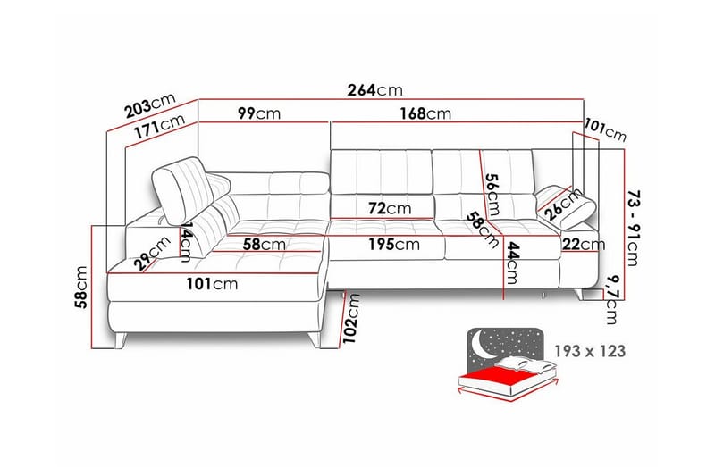 Kintore 3-seters Hjørnesovesofa - Lyserosa - Møbler - Sofaer - Sovesofaer