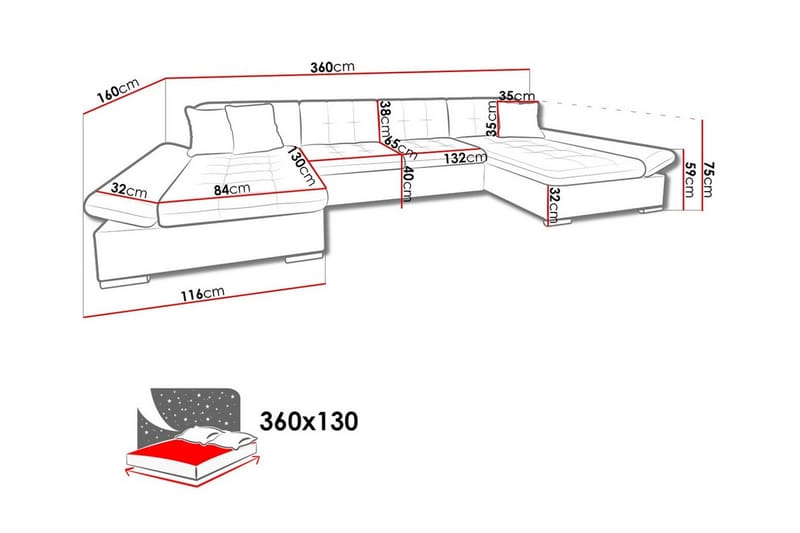 Kintore 4-seters Hjørnesovesofa - Hvit/Tre - Møbler - Sofaer - Sovesofaer