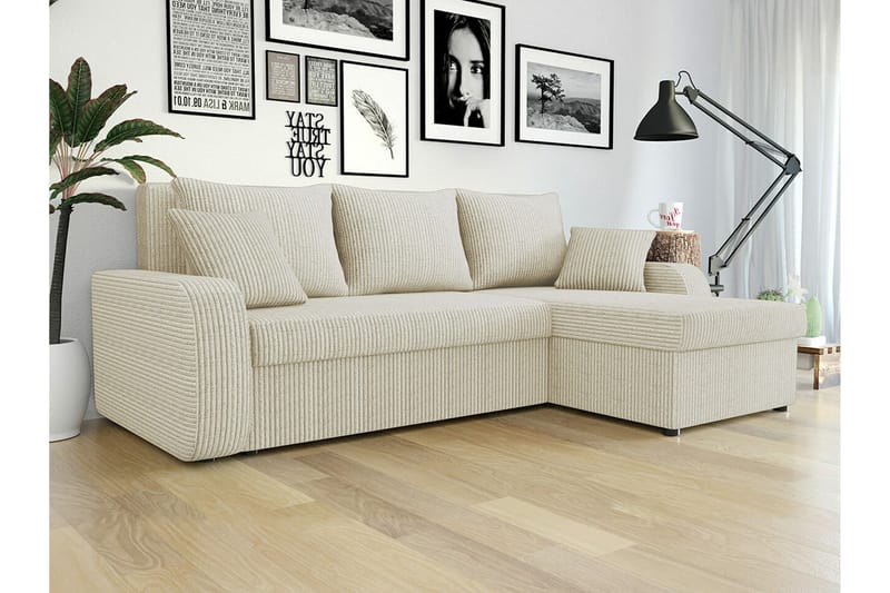 Kintore L Sofa 3-seters Hjørnesovesofa og Sjeselong Venstre - Beige / Lys beige - Møbler - Sofaer - Sovesofaer