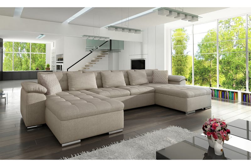 Kinzer Dyp Sovesofa Dobbeldivan 4-seters 315x130 cm U-formet - Beige / Lys - Møbler - Sofaer - Sovesofaer