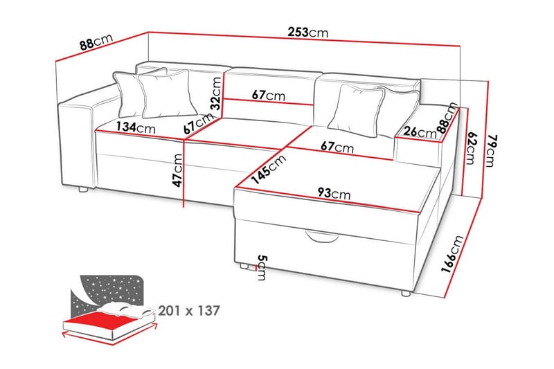 Knocklong 3-seters Hjørnesovesofa - Beige Krem - Møbler - Sofaer - Sovesofaer