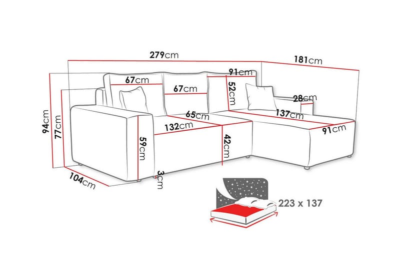 Knocklong 3-seters Hjørnesovesofa - Lysegrå - Møbler - Sofaer - Sovesofaer