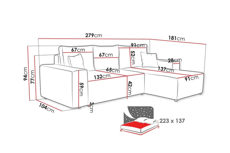 Knocklong 3-seters Hjørnesovesofa - Lysegrå - Møbler - Sofaer - Sovesofaer