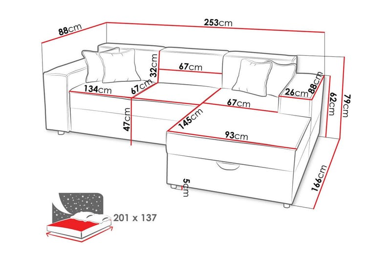 Knocklong 3-seters Hjørnesovesofa - Lysegrå - Møbler - Sofaer - Sovesofaer