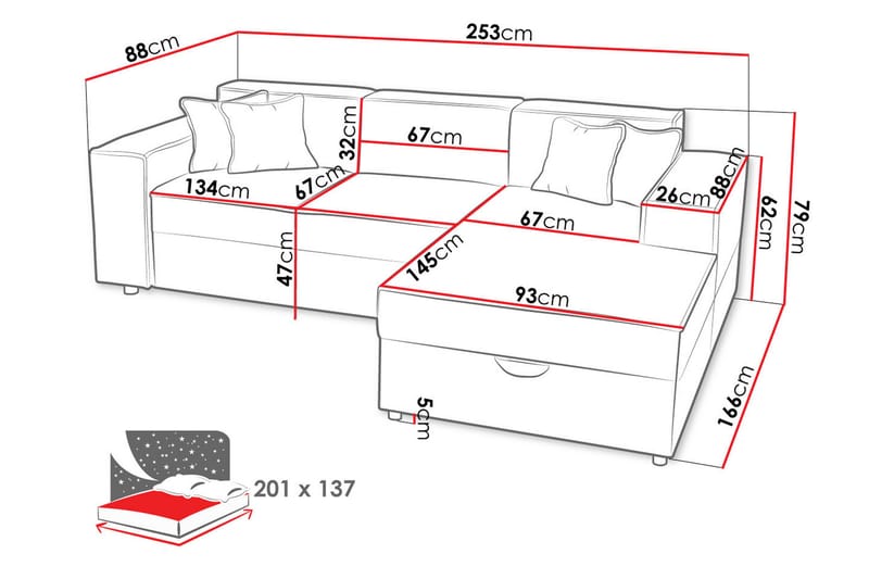 Knocklong 3-seters Hjørnesovesofa - Mørkegrå - Møbler - Sofaer - Sovesofaer