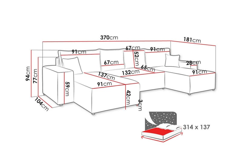 Knocklong 4-seters Hjørnesovesofa - Mørkegrå - Møbler - Sofaer - Sovesofaer