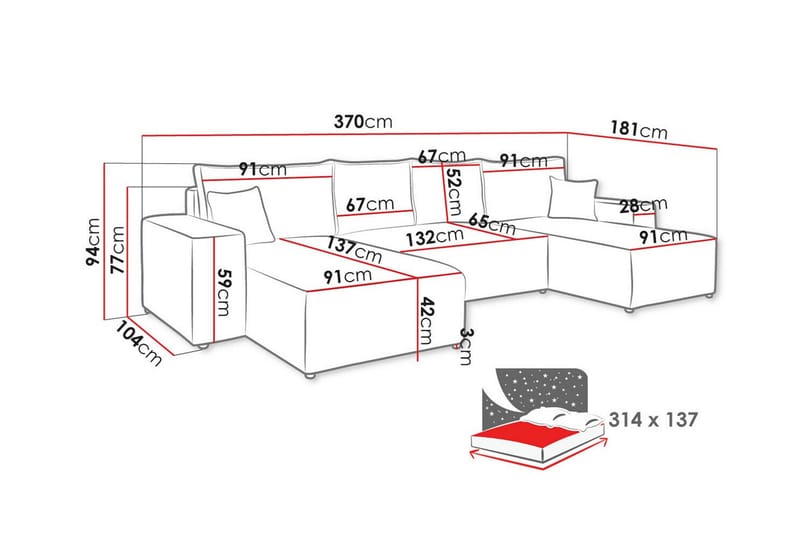 Knocklong 4-seters Hjørnesovesofa - Svart - Møbler - Sofaer - Sovesofaer