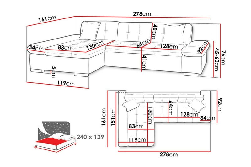 Lomux 3-seters Hjørnesovesofa - Brun - Møbler - Sofaer - Sovesofaer