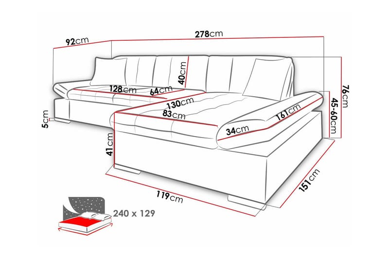 Lomux 3-seters Hjørnesovesofa - Lysegrå - Møbler - Sofaer - Sovesofaer