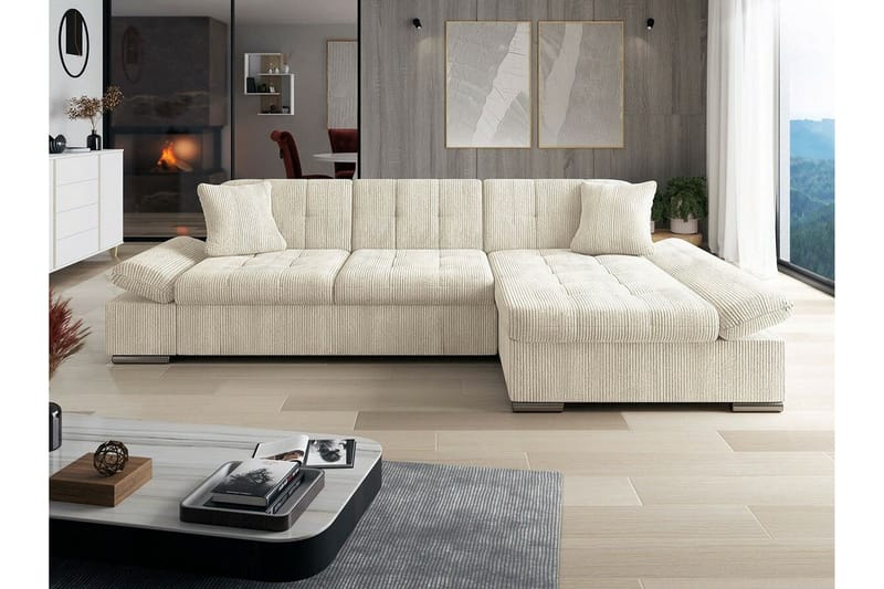 Lomux Dyp 3-seters Hjørnesovesofa - Beige / Lys beige - Møbler - Sofaer - Sovesofaer