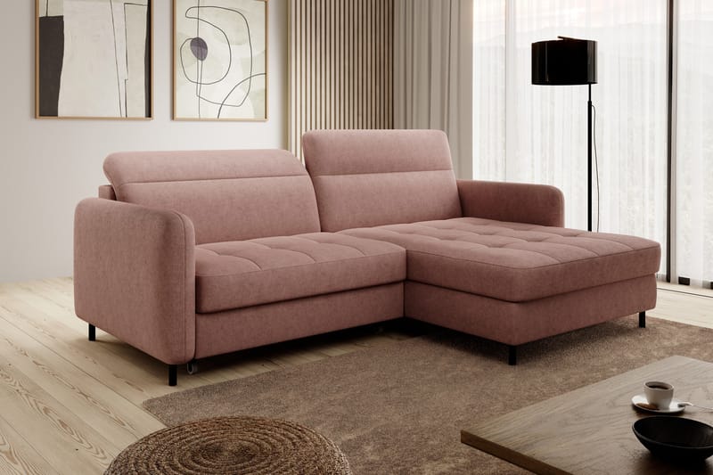 Manoti 3-seters Sovesofa m. Divan med Oppbevaring - Rosa - Sovesofaer - Sovesofa divan - Skinnsofaer - Fløyel sofaer