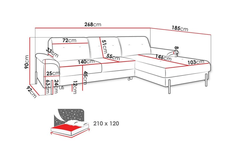 Messner 3-seters Hjørnesovesofa - Brun - Møbler - Sofaer - Sovesofaer