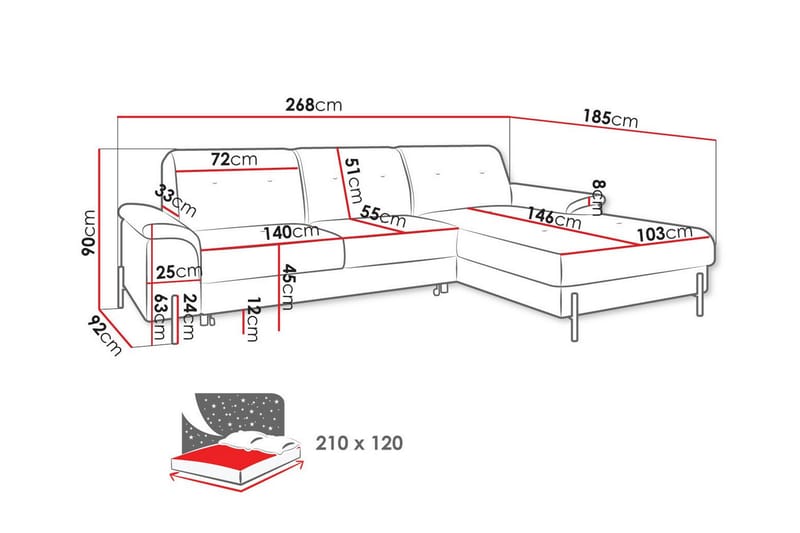 Messner 3-seters Hjørnesovesofa - Lysegrå - Møbler - Sofaer - Sovesofaer