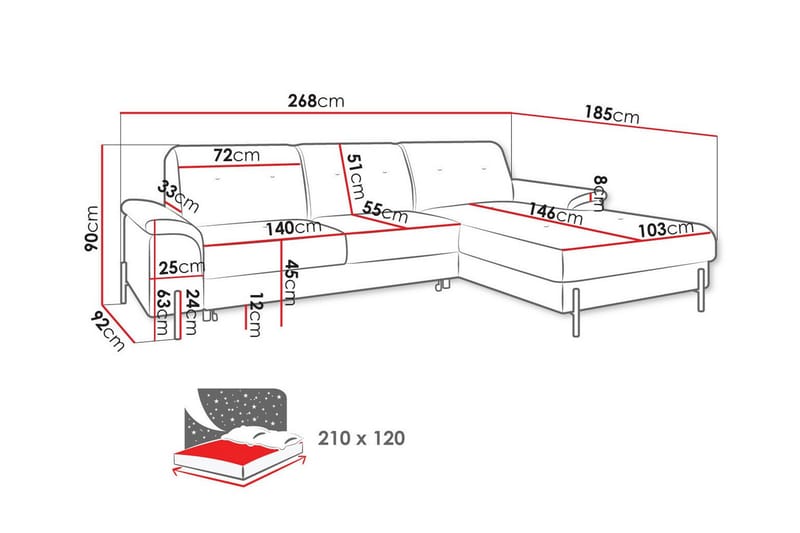 Messner 3-seters Hjørnesovesofa - Lysegrå - Møbler - Sofaer - Sovesofaer