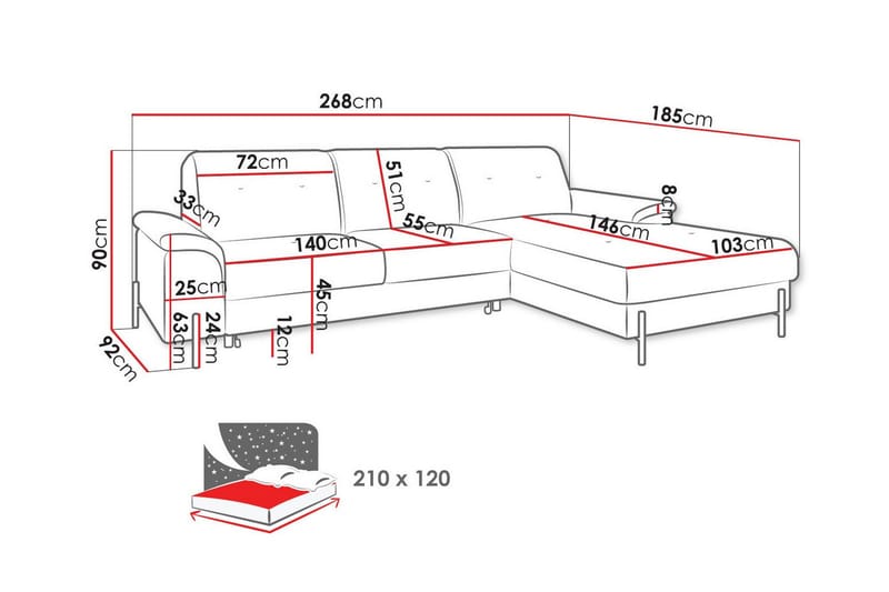 Messner 3-seters Hjørnesovesofa - Mørkeblå - Møbler - Sofaer - Sovesofaer