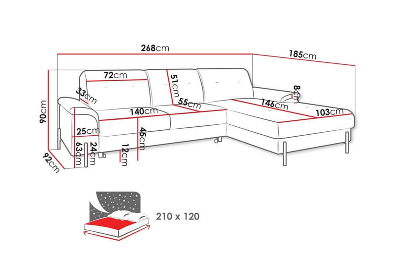 Messner 3-seters Hjørnesovesofa - Rosa/Beige - Møbler - Sofaer - Sovesofaer