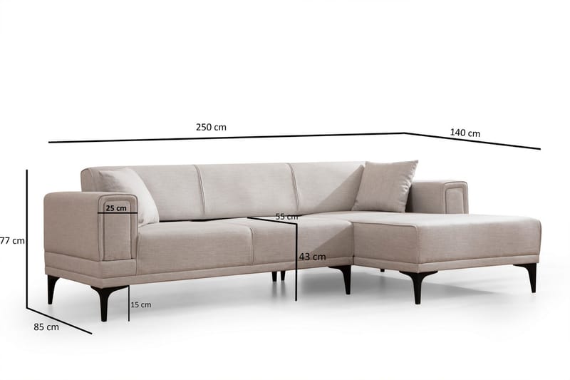 Naoko Sovesofa med divan - Beige - Sovesofaer - Hjørnesovesofa