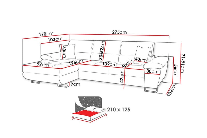 Reginia 3-seters Hjørnesovesofa - Mørkeblå - Møbler - Sofaer - Sovesofaer