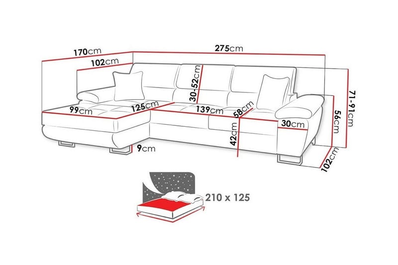 Reginia 3-seters Hjørnesovesofa - Mørkegrå - Møbler - Sofaer - Sovesofaer