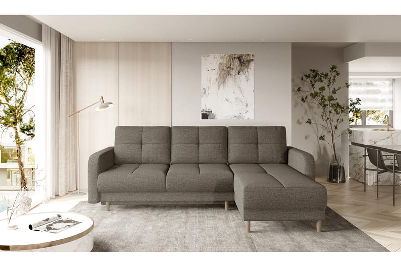 Saimon Sovesofa m. Divan med Oppbevaring 3-seter - Mørk beige - Møbler - Sofaer - Sovesofaer