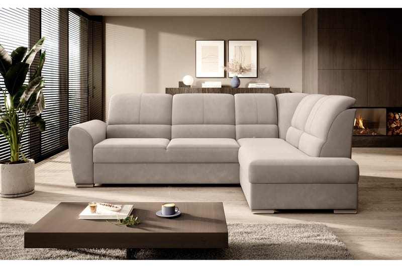 Sajmon Sovesofa m. Sjeselong 3-seter - Beige - Møbler - Sofaer - Sovesofaer