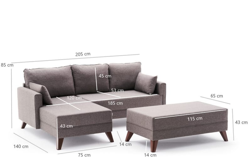 Antigua Mini Sovesofa med Divan Venstre - Brun - Møbler - Sofaer - Sovesofaer - Sovesofa divan