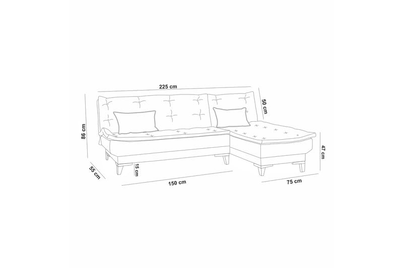 Hunterville Sovesofa m. Divan 4-seters 107x205 - Grå - Møbler - Sofaer - Sovesofaer - Sovesofa divan