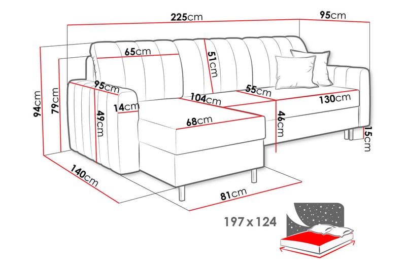 Sovesofa med divan - Blå - Møbler - Sofaer - Sovesofaer - Sovesofa divan