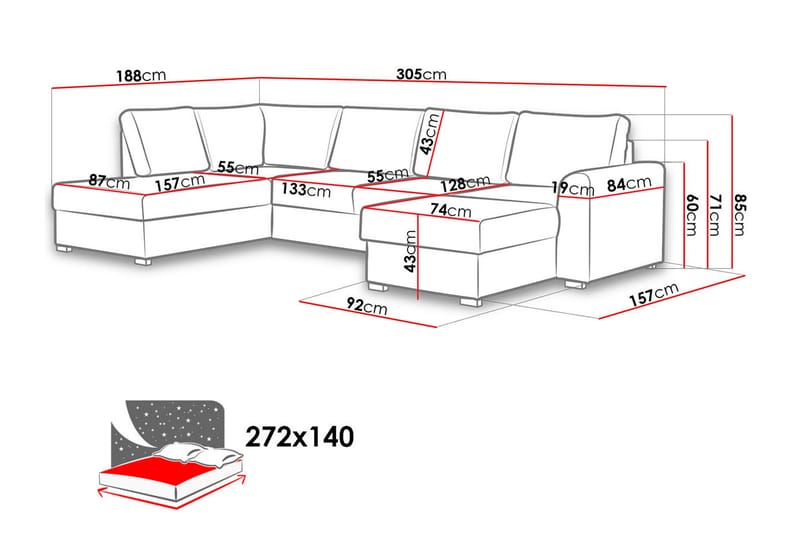 Taberk U-Sovesofa Høyre - Møbler - Sofaer - Sovesofaer