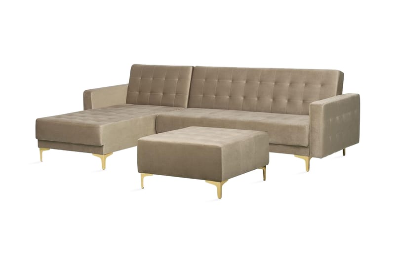 Toomey Hjørnesovesofa Høyre med Fotskammel Fløyel - Beige - Møbler - Sofaer - Sovesofaer