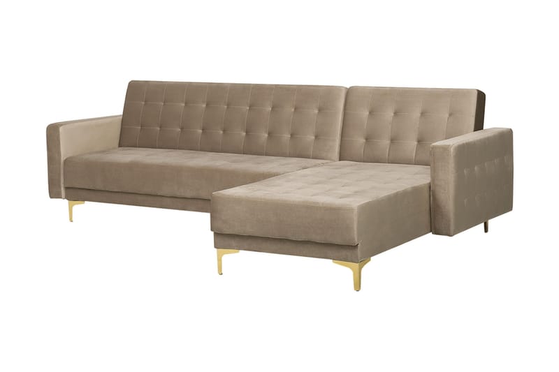 Toomey Hjørnesovesofa med Fotskammel Fløyel - Beige - Møbler - Sofaer - Sovesofaer