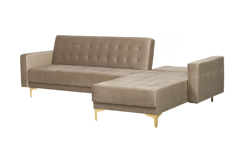 Toomey Hjørnesovesofa med Fotskammel Fløyel - Beige - Møbler - Sofaer - Sovesofaer