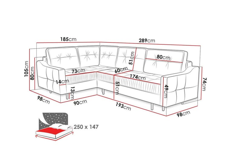 Tregaron 4-seters Hjørnesovesofa - Mørkeblå - Møbler - Sofaer - Sovesofaer